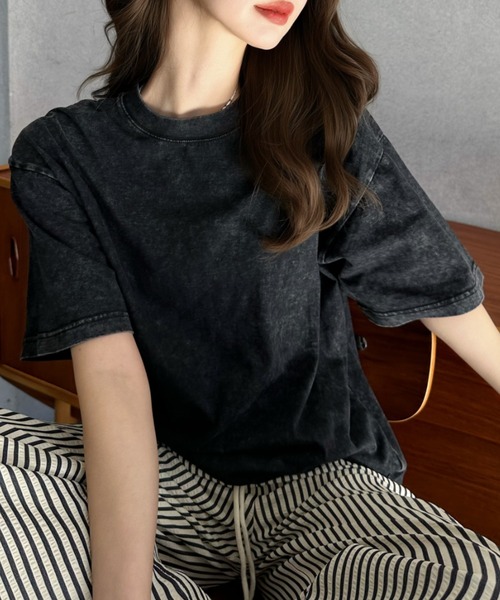 Eclat one（エクラワン）の「【Eclat one】ピグメント加工 ルーズ Tシャツ（Tシャツ/カットソー・レディース・ブラック/ライトグレー/ブラウン/ピンク・FREE）」の2枚目の写真