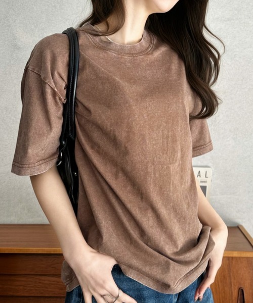Eclat one（エクラワン）の「【Eclat one】ピグメント加工 ルーズ Tシャツ（Tシャツ/カットソー・レディース・ブラック/ライトグレー/ブラウン/ピンク・FREE）」の17枚目の写真
