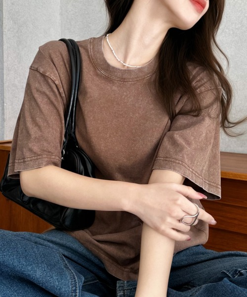 Eclat one（エクラワン）の「【Eclat one】ピグメント加工 ルーズ Tシャツ（Tシャツ/カットソー・レディース・ブラック/ライトグレー/ブラウン/ピンク・FREE）」の19枚目の写真