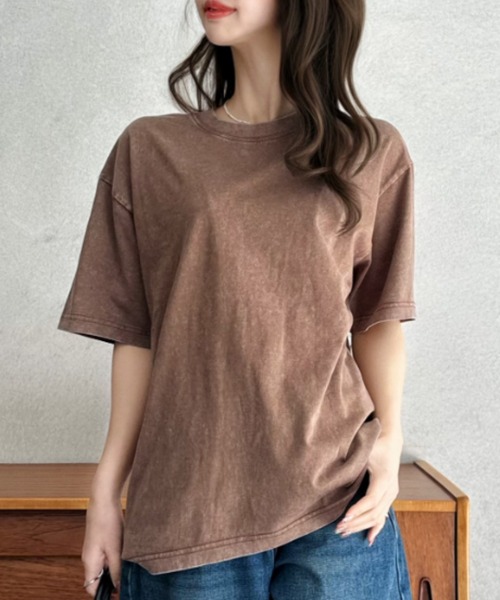 Eclat one（エクラワン）の「【Eclat one】ピグメント加工 ルーズ Tシャツ（Tシャツ/カットソー・レディース・ブラック/ライトグレー/ブラウン/ピンク・FREE）」の21枚目の写真
