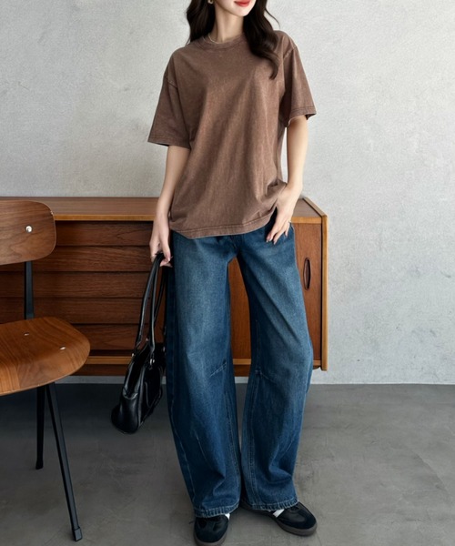 Eclat one（エクラワン）の「【Eclat one】ピグメント加工 ルーズ Tシャツ（Tシャツ/カットソー・レディース・ブラック/ライトグレー/ブラウン/ピンク・FREE）」の22枚目の写真