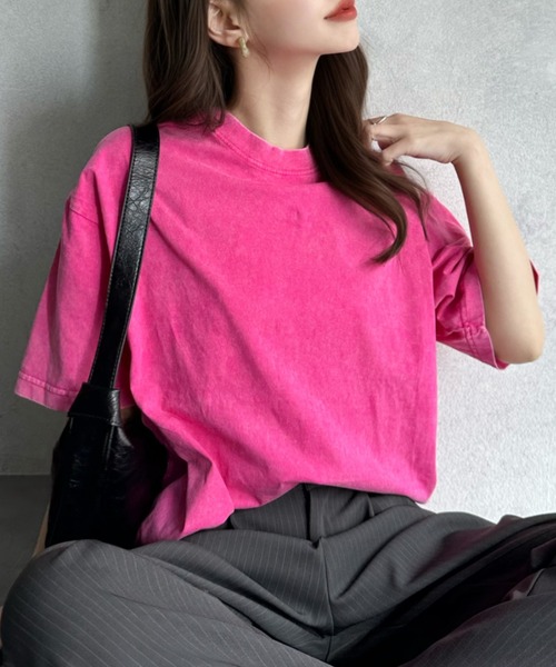 Eclat one（エクラワン）の「【Eclat one】ピグメント加工 ルーズ Tシャツ（Tシャツ/カットソー・レディース・ブラック/ライトグレー/ブラウン/ピンク・FREE）」の8枚目の写真