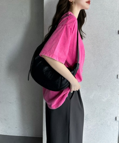 Eclat one（エクラワン）の「【Eclat one】ピグメント加工 ルーズ Tシャツ（Tシャツ/カットソー・レディース・ブラック/ライトグレー/ブラウン/ピンク・FREE）」の9枚目の写真