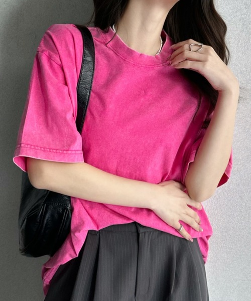 Eclat one（エクラワン）の「【Eclat one】ピグメント加工 ルーズ Tシャツ（Tシャツ/カットソー・レディース・ブラック/ライトグレー/ブラウン/ピンク・FREE）」の10枚目の写真