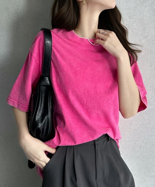 Eclat one（エクラワン）の「【Eclat one】ピグメント加工 ルーズ Tシャツ（Tシャツ/カットソー・レディース・ブラック/ライトグレー/ブラウン/ピンク・FREE）」の5枚目の写真