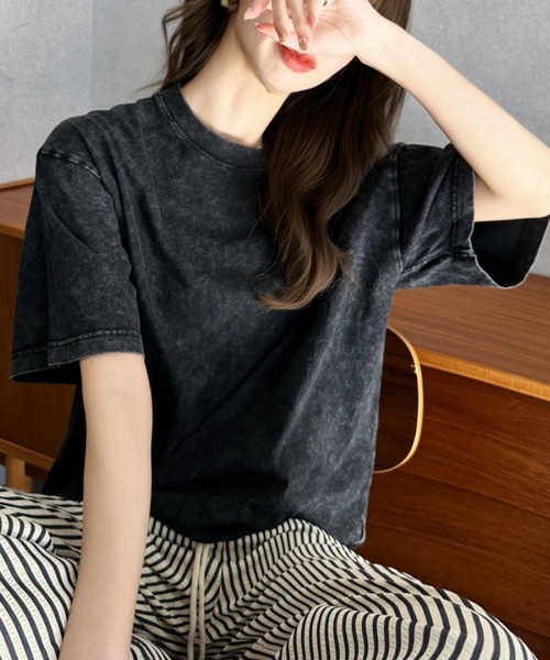 Eclat one（エクラワン）の「【Eclat one】ピグメント加工 ルーズ Tシャツ（Tシャツ/カットソー・レディース・ブラック/ライトグレー/ブラウン/ピンク・FREE）」の11枚目の写真