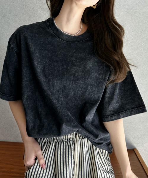 Eclat one（エクラワン）の「【Eclat one】ピグメント加工 ルーズ Tシャツ（Tシャツ/カットソー・レディース・ブラック/ライトグレー/ブラウン/ピンク・FREE）」の14枚目の写真