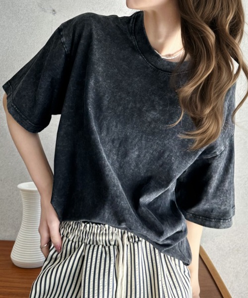 Eclat one（エクラワン）の「【Eclat one】ピグメント加工 ルーズ Tシャツ（Tシャツ/カットソー・レディース・ブラック/ライトグレー/ブラウン/ピンク・FREE）」の15枚目の写真