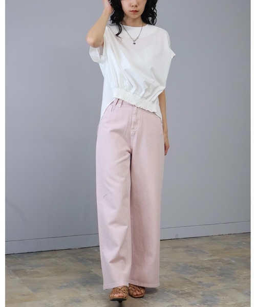 Doumoi(ドゥモエ)の「バックスリットリボンシャーリングデザイン ブラウス(Tシャツ/カットソー・レディース・ホワイト/ブラック・FREE)」の4枚目の写真