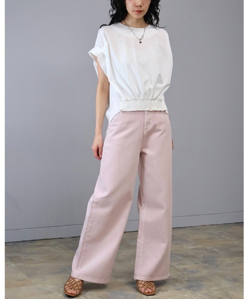 Doumoi(ドゥモエ)の「バックスリットリボンシャーリングデザイン ブラウス(Tシャツ/カットソー・レディース・ホワイト/ブラック・FREE)」の5枚目の写真