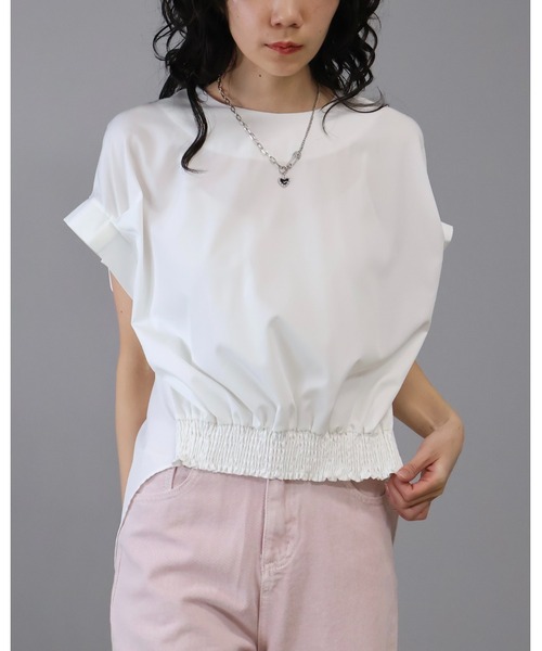 Doumoi(ドゥモエ)の「バックスリットリボンシャーリングデザイン ブラウス(Tシャツ/カットソー・レディース・ホワイト/ブラック・FREE)」の11枚目の写真