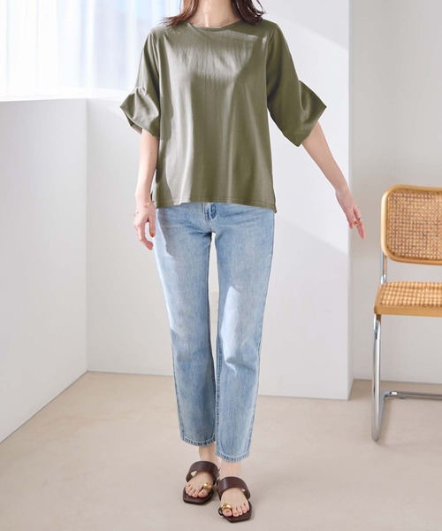 Viola e Viola(ヴィオラエヴィオラ)の「ちゃっかり細見え!デザイン袖トップス(Tシャツ/カットソー・レディース・グレイッシュブルー/ブラック/オリーブ/ホワイト/チャコール・LL/L/M)」の18枚目の写真