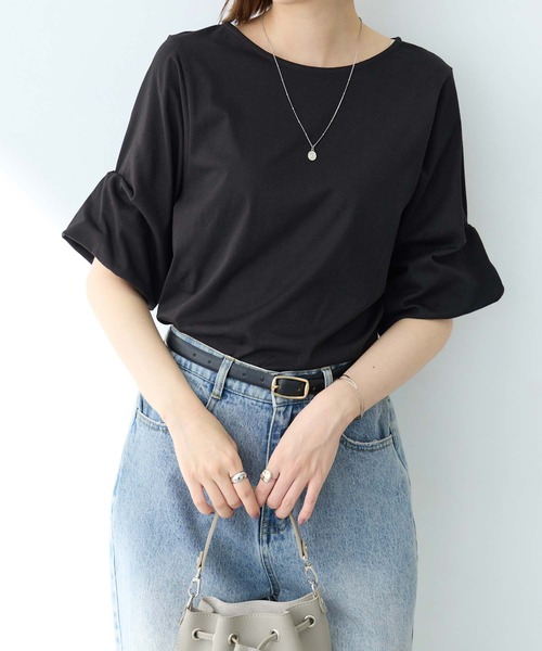 Viola e Viola(ヴィオラエヴィオラ)の「ちゃっかり細見え!デザイン袖トップス(Tシャツ/カットソー・レディース・グレイッシュブルー/ブラック/オリーブ/ホワイト/チャコール・LL/L/M)」の10枚目の写真