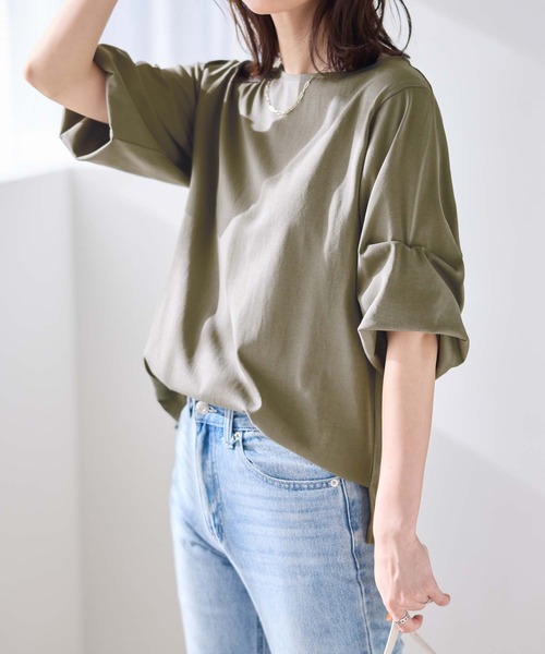 Viola e Viola(ヴィオラエヴィオラ)の「ちゃっかり細見え!デザイン袖トップス(Tシャツ/カットソー・レディース・グレイッシュブルー/ブラック/オリーブ/ホワイト/チャコール・LL/L/M)」の17枚目の写真