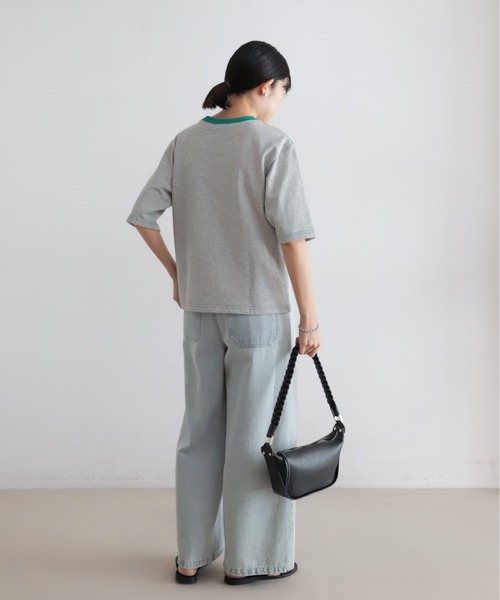 Blanc Bleu Minuit(ブランブルーミニュイ)の「ミニ裏毛ワッペン付き 6分袖プルオーバー(Tシャツ/カットソー・レディース・グレー/ホワイト・FREE)」の16枚目の写真