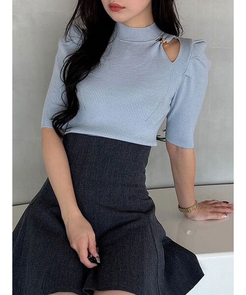 MERCURYDUO（マーキュリーデュオ）の「モチーフパーツカットアウトニット（ニット/セーター・レディース・オフホワイト/ブラック/ブルー・FREE）」の3枚目の写真