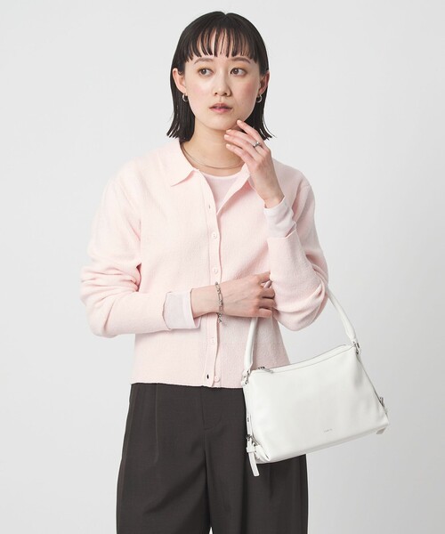 green label relaxing（グリーンレーベルリラクシング）の「ブークレ ポロカーディガン ウォッシャブル（カーディガン/ボレロ・レディース・ブラック/オフホワイト/ライトピンク・FREE）」の5枚目の写真