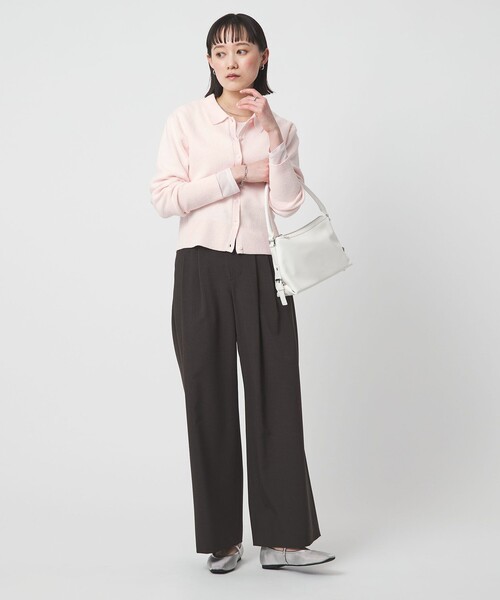 green label relaxing（グリーンレーベルリラクシング）の「ブークレ ポロカーディガン ウォッシャブル（カーディガン/ボレロ・レディース・ブラック/オフホワイト/ライトピンク・FREE）」の6枚目の写真