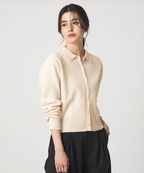 green label relaxing（グリーンレーベルリラクシング）の「ブークレ ポロカーディガン ウォッシャブル（カーディガン/ボレロ・レディース・ブラック/オフホワイト/ライトピンク・FREE）」の8枚目の写真