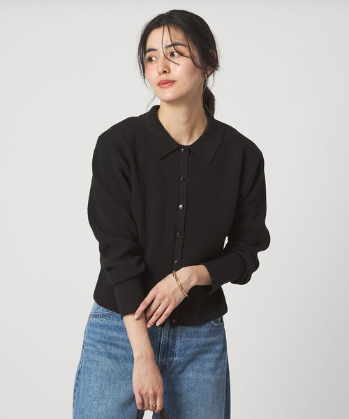 green label relaxing（グリーンレーベルリラクシング）の「ブークレ ポロカーディガン ウォッシャブル（カーディガン/ボレロ・レディース・ブラック/オフホワイト/ライトピンク・FREE）」の11枚目の写真