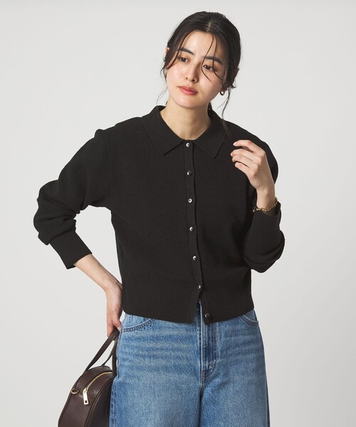 green label relaxing（グリーンレーベルリラクシング）の「ブークレ ポロカーディガン ウォッシャブル（カーディガン/ボレロ・レディース・ブラック/オフホワイト/ライトピンク・FREE）」の12枚目の写真