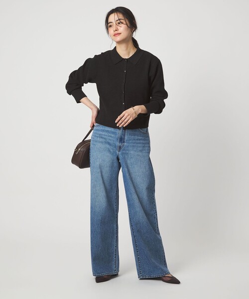 green label relaxing（グリーンレーベルリラクシング）の「ブークレ ポロカーディガン ウォッシャブル（カーディガン/ボレロ・レディース・ブラック/オフホワイト/ライトピンク・FREE）」の14枚目の写真