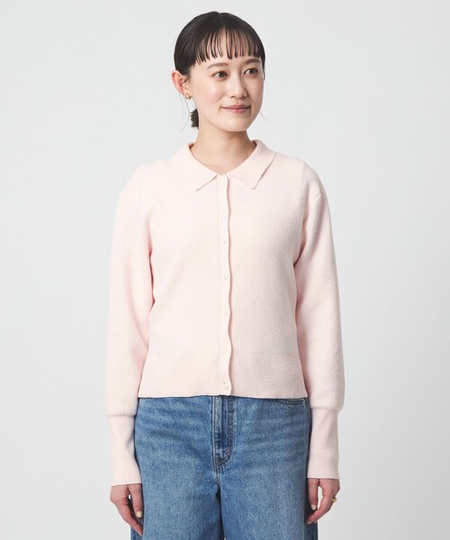 green label relaxing（グリーンレーベルリラクシング）の「ブークレ ポロカーディガン ウォッシャブル（カーディガン/ボレロ・レディース・ブラック/オフホワイト/ライトピンク・FREE）」の15枚目の写真