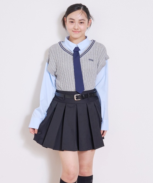 LOVETOXIC(ラブトキシック)の「【イージーケア】ベルトつきプリーツスカート(スカート・キッズ・グレー/ブラック/アイボリー/ベージュ・S:140cm/130cm/M:150cm/L:160cm)」の5枚目の写真