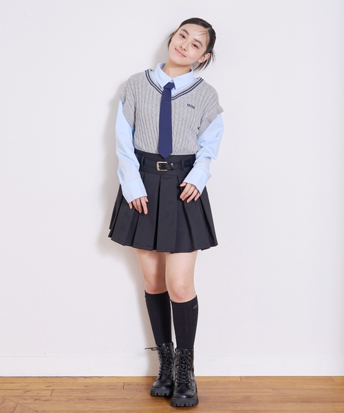 LOVETOXIC(ラブトキシック)の「【イージーケア】ベルトつきプリーツスカート(スカート・キッズ・グレー/ブラック/アイボリー/ベージュ・S:140cm/130cm/M:150cm/L:160cm)」の6枚目の写真