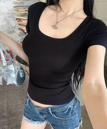 Uネック半袖Tシャツ