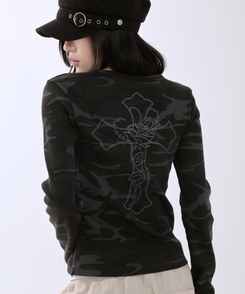 runningHIGH（ランニングハイ）の「カモフラージュ L/S Tシャツ [ダークグレー]（Tシャツ/カットソー・レディース・その他・FREE）」の4枚目の写真