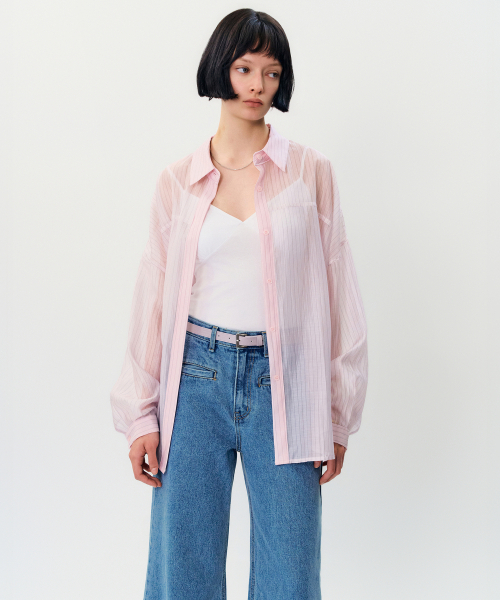 MAYVERU(メイバーユー)の「Amiron See-through Stripe shirts _ Pink(シャツ/ブラウス・レディース・その他・FREE)」の1枚目の写真