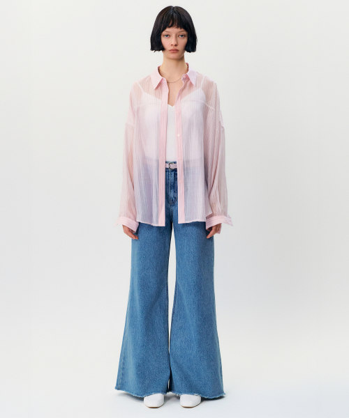 MAYVERU(メイバーユー)の「Amiron See-through Stripe shirts _ Pink(シャツ/ブラウス・レディース・その他・FREE)」の2枚目の写真