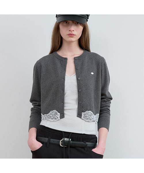 ROLAROLA(ロラロラ)の「LACE KNIT CARDIGAN M/CHARCOAL(カーディガン/ボレロ・レディース・ヘザーチャコール・FREE)」の1枚目の写真