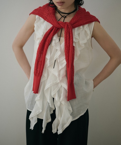 LAULEN（ローレン）の「v neck ruffle frill sleeveless blouse /Vネックラッフルフリルノースリーブブラウス（シャツ/ブラウス・レディース・アイボリー/ブラック・FREE）」の14枚目の写真