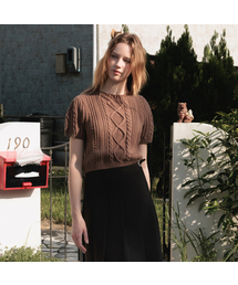 Half Sleeve Cable Knit [Brown]
