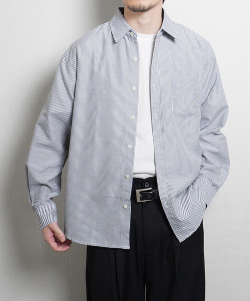 ZIP FIVE（ジップファイブ）の「オックスフォード 無地＆ストライプ 2タイプ　長袖シャツ（シャツ/ブラウス・メンズ・ブルー/グレー/ブルー系/ホワイト・MEDIUM/LARGE/X-LARGE）」の3枚目の写真