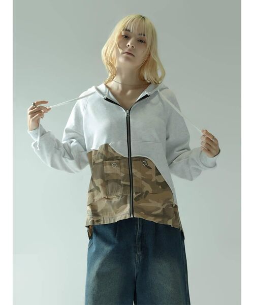 :ETHROF(イーサオブ)の「MILITARY DOCKING ZIP HOODIE(パーカー・レディース・ネイビー/杢グレー・MEDIUM)」の5枚目の写真