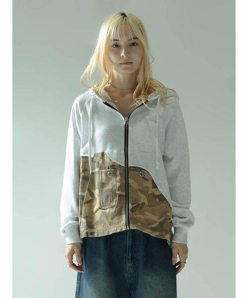 :ETHROF(イーサオブ)の「MILITARY DOCKING ZIP HOODIE(パーカー・レディース・ネイビー/杢グレー・MEDIUM)」の4枚目の写真