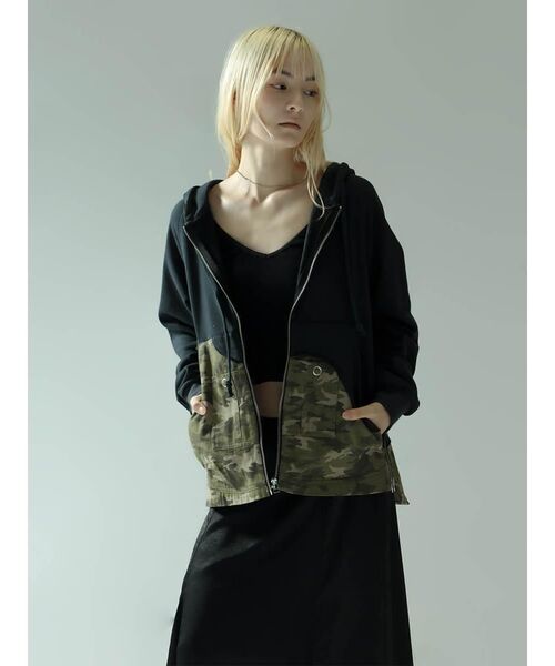 :ETHROF(イーサオブ)の「MILITARY DOCKING ZIP HOODIE(パーカー・レディース・ネイビー/杢グレー・MEDIUM)」の2枚目の写真