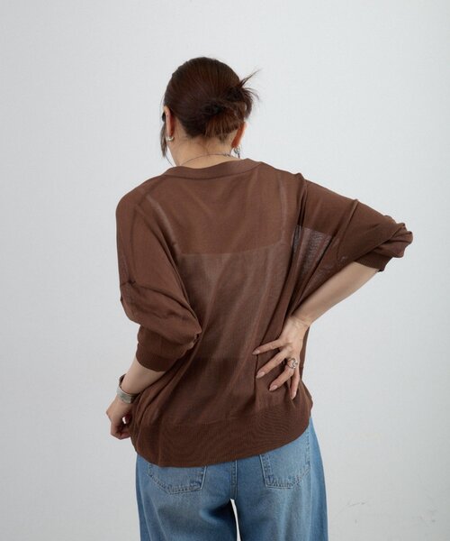 COLONY 2139(コロニートゥーワンスリーナイン)の「シアーVネックカーディガン(カーディガン/ボレロ・レディース・ピンク/ブラウン/ライトグレー/ブラック/アイボリー/ミント・FREE)」の19枚目の写真