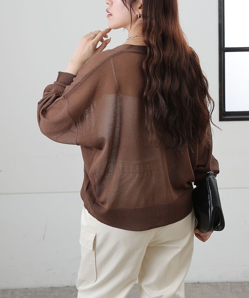 COLONY 2139（コロニートゥーワンスリーナイン）の「シアーVネックカーディガン（カーディガン/ボレロ・レディース・ピンク/ブラウン/ライトグレー/ブラック/アイボリー/ミント・FREE）」の14枚目の写真