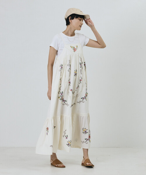 Freada（フリーダ）の「Freada/フリーダ インド フラワー クロス刺繍 レース キャミドレス（ワンピース・レディース・ブラック/イエロー/ホワイト・ONE SIZE）」の4枚目の写真