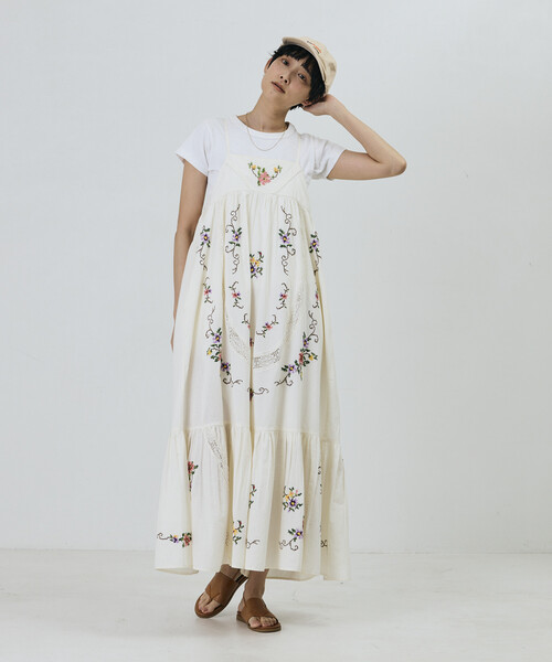 Freada（フリーダ）の「Freada/フリーダ インド フラワー クロス刺繍 レース キャミドレス（ワンピース・レディース・ブラック/イエロー/ホワイト・ONE SIZE）」の5枚目の写真