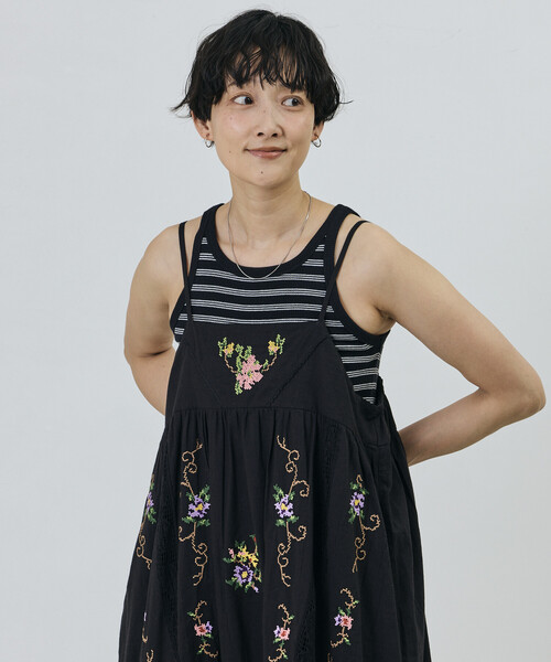 Freada（フリーダ）の「Freada/フリーダ インド フラワー クロス刺繍 レース キャミドレス（ワンピース・レディース・ブラック/イエロー/ホワイト・ONE SIZE）」の12枚目の写真