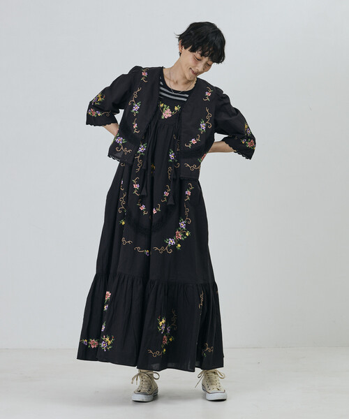 Freada（フリーダ）の「Freada/フリーダ インド フラワー クロス刺繍 レース キャミドレス（ワンピース・レディース・ブラック/イエロー/ホワイト・ONE SIZE）」の18枚目の写真