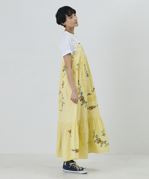 Freada(フリーダ)の「Freada/フリーダ インド フラワー クロス刺繍 レース キャミドレス / キャミワンピース(ワンピース・レディース・ブラック/イエロー/ホワイト・ONE SIZE)」の4枚目の写真