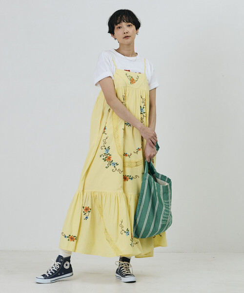Freada/フリーダ インド フラワー クロス刺繍 レース キャミドレス