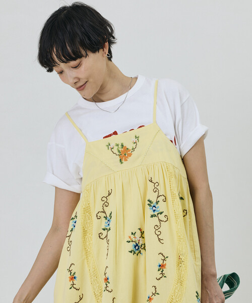 Freada(フリーダ)の「Freada/フリーダ インド フラワー クロス刺繍 レース キャミドレス / キャミワンピース(ワンピース・レディース・ブラック/イエロー/ホワイト・ONE SIZE)」の7枚目の写真