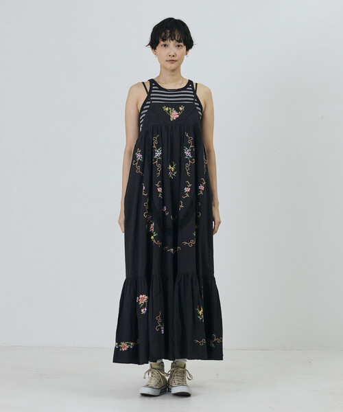 Freada(フリーダ)の「Freada/フリーダ インド フラワー クロス刺繍 レース キャミドレス / キャミワンピース(ワンピース・レディース・ブラック/イエロー/ホワイト・ONE SIZE)」の9枚目の写真